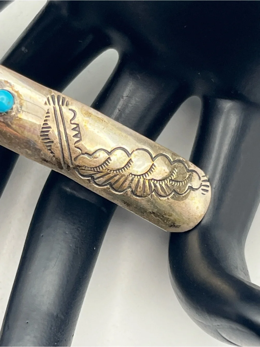 Navajo RB Vintage Sterling Silver & Turquoise Native American Hair Barrette Clip